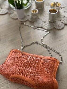 Orange Croc-Embossed Chain Crossbody Bag - Women